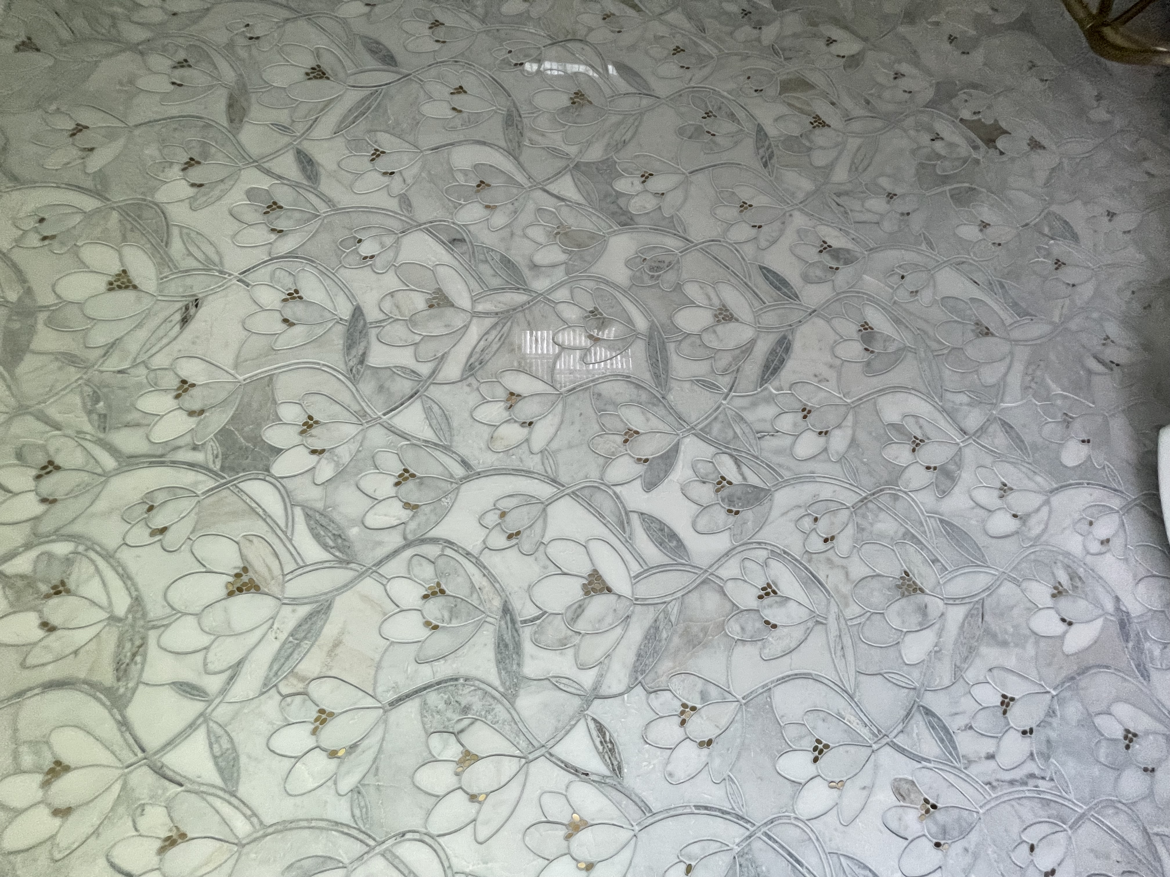 Custom floral marble mosaic wall installation, Largo FL